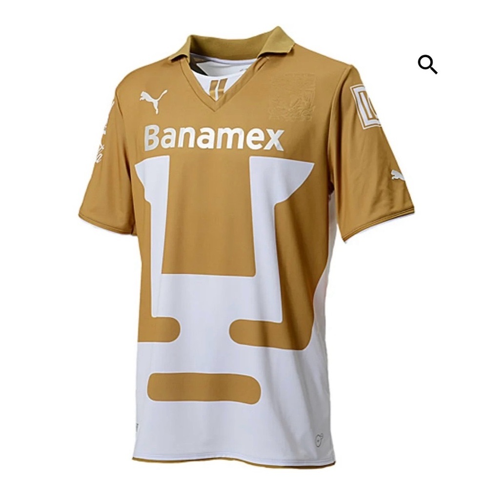 PUMA, Pumas UNAM 2013/2014 home soccer jersey, men’s large, gold and white